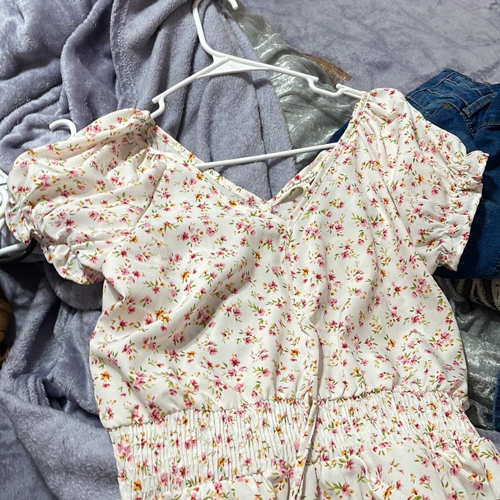 White with pink flowers